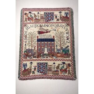 Vintage Goodwin Weavers Ellen Stauffer 96 Woven Throw Tapestry Rustic Farmhouse